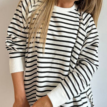 Striped Sweater Round Neck Pullover Top For Women