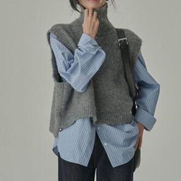 Design Sense Niche French Gray Vest Sweater